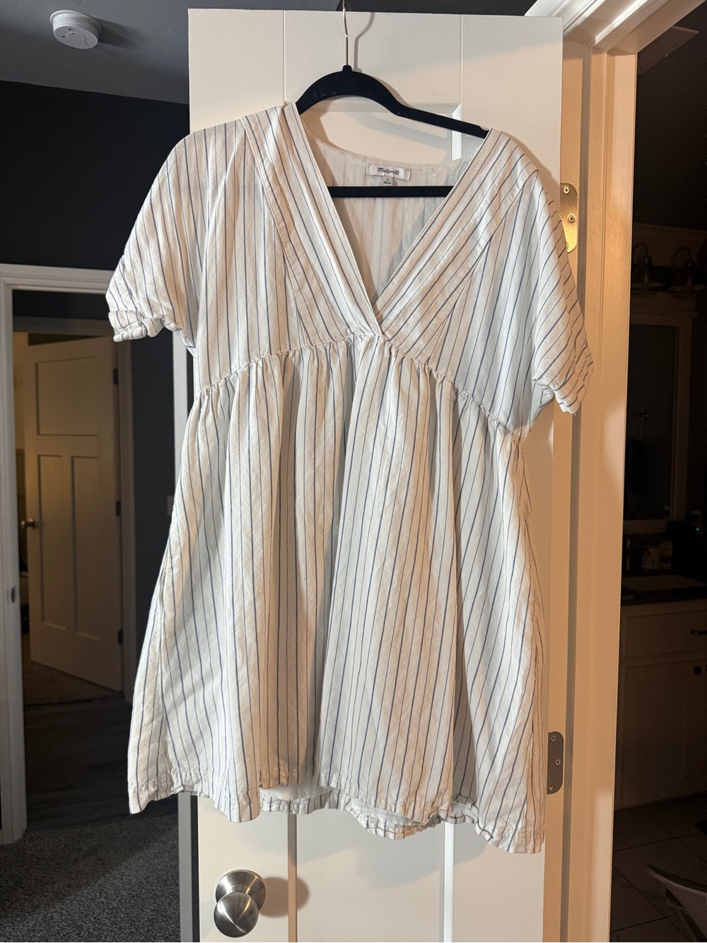 Madewell Cream and Navy Striped V-Neck Dress